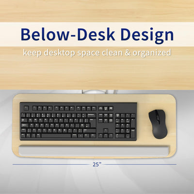 Adjustable Computer Keyboard and Mouse Platform Tray Ergonomic Under Table Desk Mount Drawer Underdesk Shelf, Light Wood, MOUNT-KB03C