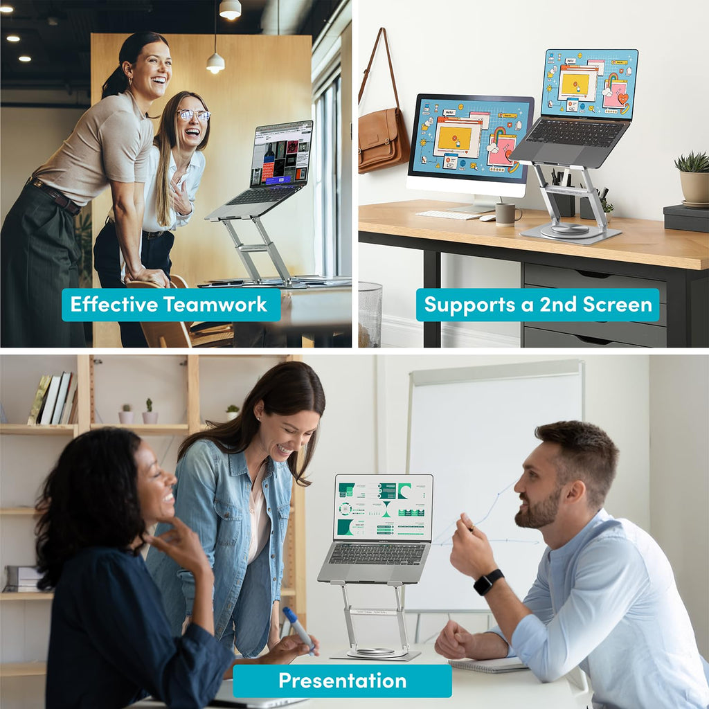 360 Rotating Ergonomic Laptop Stand for Desk, Laptop Riser with Swivel Base, Adjustable Computer Stand for 10-17" MacBook Pro & All Laptops- Portable Standing Desk Converter- Height 16"
