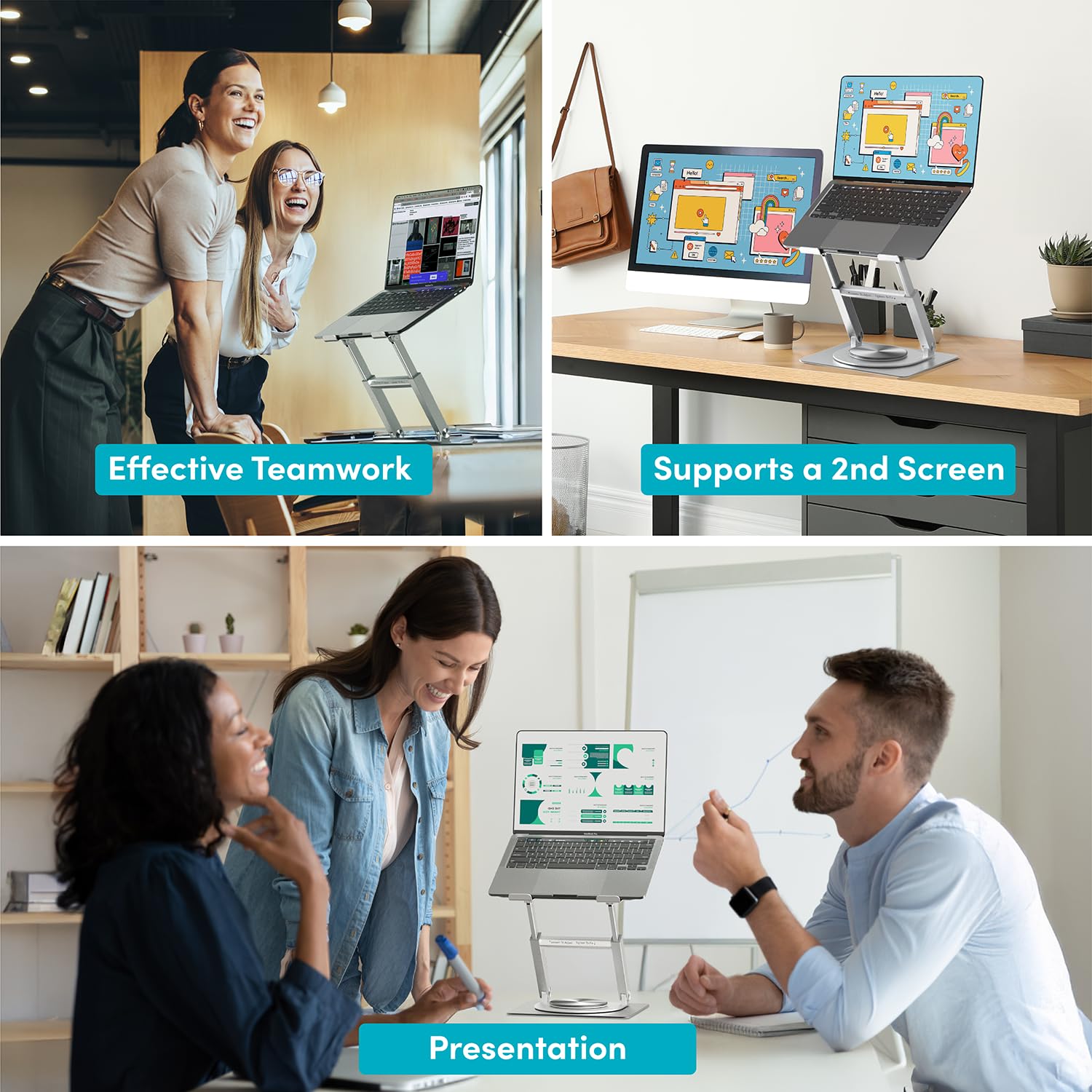 360 Rotating Ergonomic Laptop Stand for Desk, Laptop Riser with Swivel Base, Adjustable Computer Stand for 10-17" MacBook Pro & All Laptops- Portable Standing Desk Converter- Height 16"