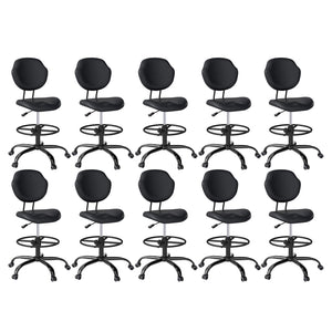 (Black, 10 Pack) Drafting Chair with Back Support, Tall/High Desk Rolling Stool, Faux Leather Office Chair with Height Adjustable for Standing Desk, Home Office, Bar, Workbench & Kitchen