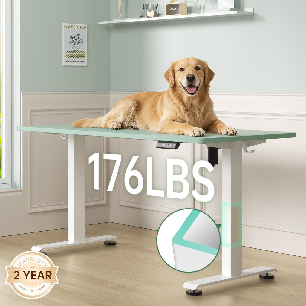 55 Inch Large Electric Standing Desk, 4 Memory Heights Adjustable,Sit to Stand Up, Work Home Office Computer Table for Study, Walking Pad, Writing, and Games, Wooden Desktop Desks, Green