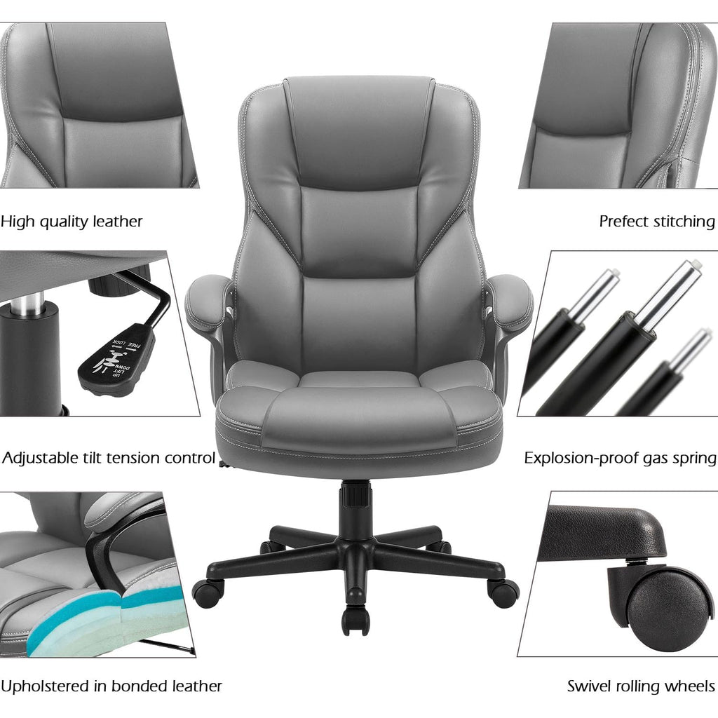 Office Executive Chair High Back Adjustable Managerial Home Desk Chair, Swivel Computer PU Leather Chair with Lumbar Support (2, Gray)