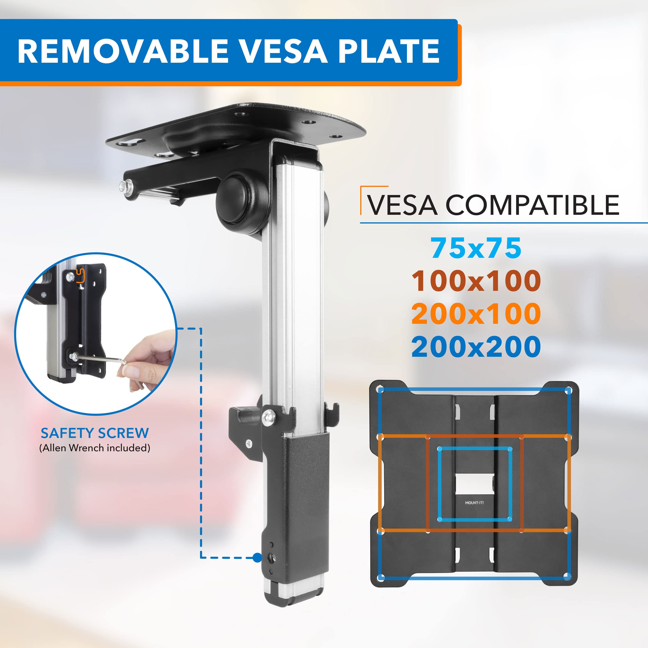 Flip Down TV & Monitor Mount, Under Cabinet & Ceiling Bracket for Kitchens, RVs & Small Spaces | Fits 13–37 Inch Screens | VESA 75x75 100x100 200x200 | Tilt & Swivel | 44 lbs Capacity