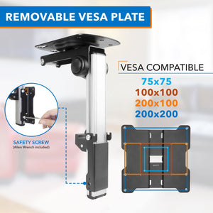 Flip Down TV & Monitor Mount, Under Cabinet & Ceiling Bracket for Kitchens, RVs & Small Spaces | Fits 13–37 Inch Screens | VESA 75x75 100x100 200x200 | Tilt & Swivel | 44 lbs Capacity