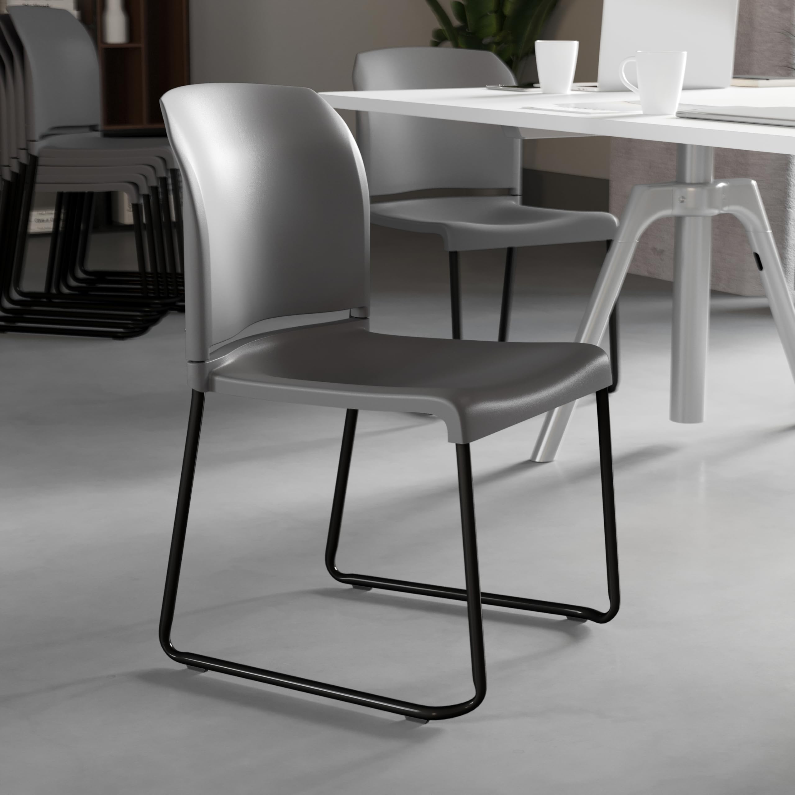 HERCULES Series 880 lb. Capacity Gray Full Back Contoured Stack Chair with Black Powder Coated Sled Base