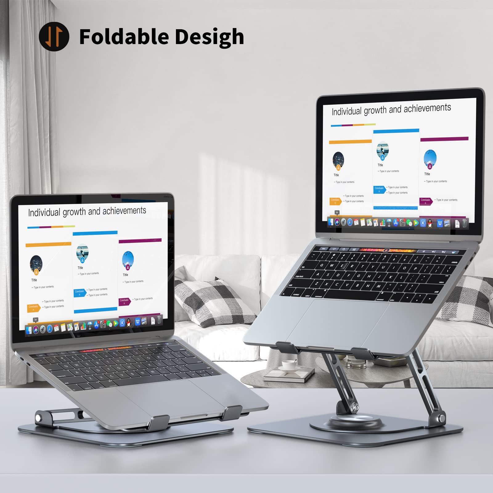 Laptop Stand for Desk, Adjustable Computer Stand with 360° Rotating Base, Ergonomic Laptop Riser for Collaborative Work, Foldable & Portable Laptop Stand, fits for All 10-16" Laptops