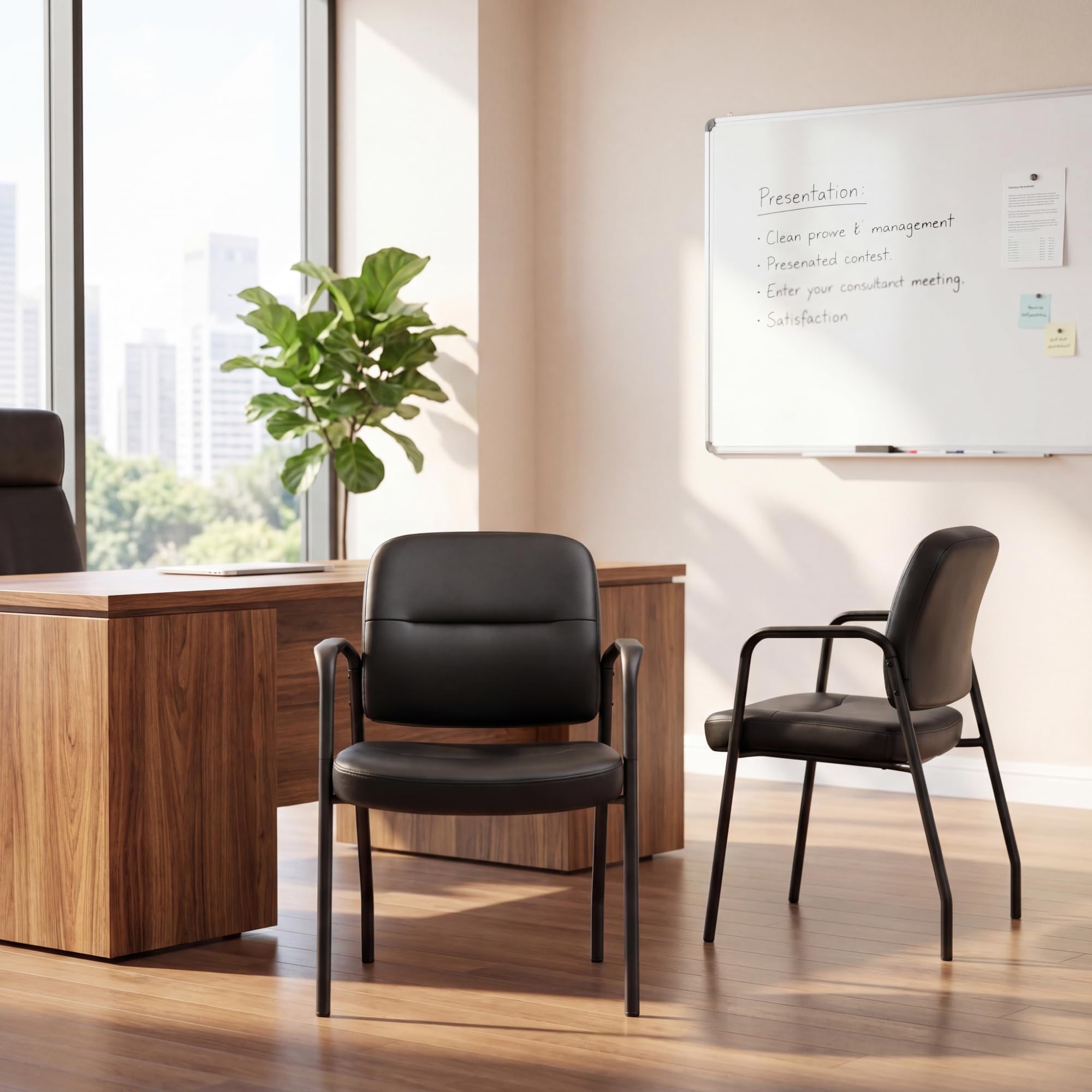 Waiting Room Office Reception Chairs Executive Leather Guest Chairs with Armrest Ergonomic Upholstered Lumbar Support Side Chairs (2 Pack)