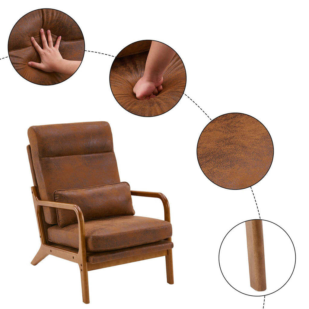 High Back Microfiber Rustic Accent Chairs Set of 2, Upholstered Mid Century Modern Lounge Chairs Reading Chairs Side Sitting Chair Farmhouse Armchairs for Living Room, Bedroom, Guest Room