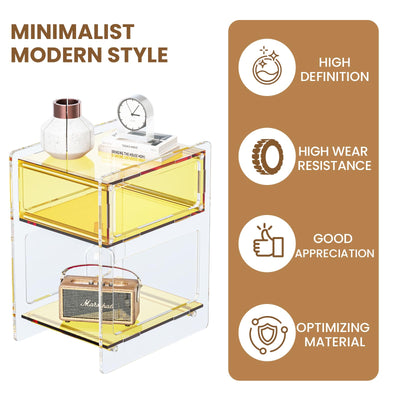 Acrylic Side Table with Storage, Modern Clear Acrylic Nightstand for Bedroom or Living Room, Small Bedside End Table, Stylish Orange Clear Furniture, 15.8