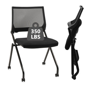 2PACK, Stackable & Foldable Chairs with Wheels, Reception Guest Chairs with Lumbar Support, Ergonomic Mesh Back Folding Chair for Office Schools Training Conference Waiting Room, Black