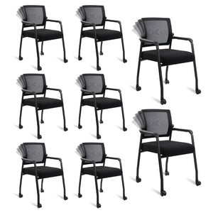 Waiting Room Chairs with Wheels, Adjustable Mesh Backrest, Desk Chair with Ergonomic Lumbar Support and Thickened Seats Cushion, 8 Pack Black