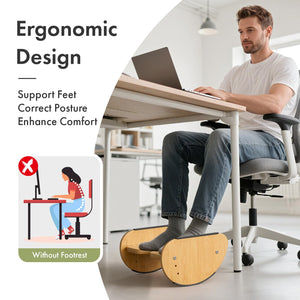 Bamboo Foot Rest for Under Desk at Work, 2-in-1 Reversible Rocking Footrest Adjustable Foot Stool, Ergonomic Footrest for Under Gaming Desk, Feet Support Leg Footstools for Home Office