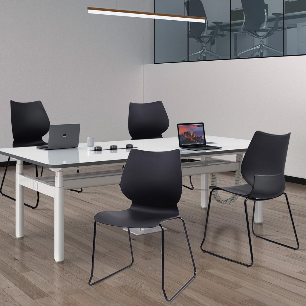 Set of 8, Black, Stackable Waiting Room Chair, Stacking Office Chair with Ergonomic Lumbar Support and Metal Legs, Plastic Desk Chairs for Conference School Church Guest Reception
