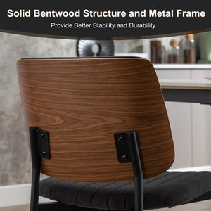 Black Fabric Dining Chairs Set of 2, Mid Century Modern Dining Chairs Walnut Bentwood,Armless Kitchen Chairs with Metal Legs Adjustable Foot for Dining Room（Walnut Black）