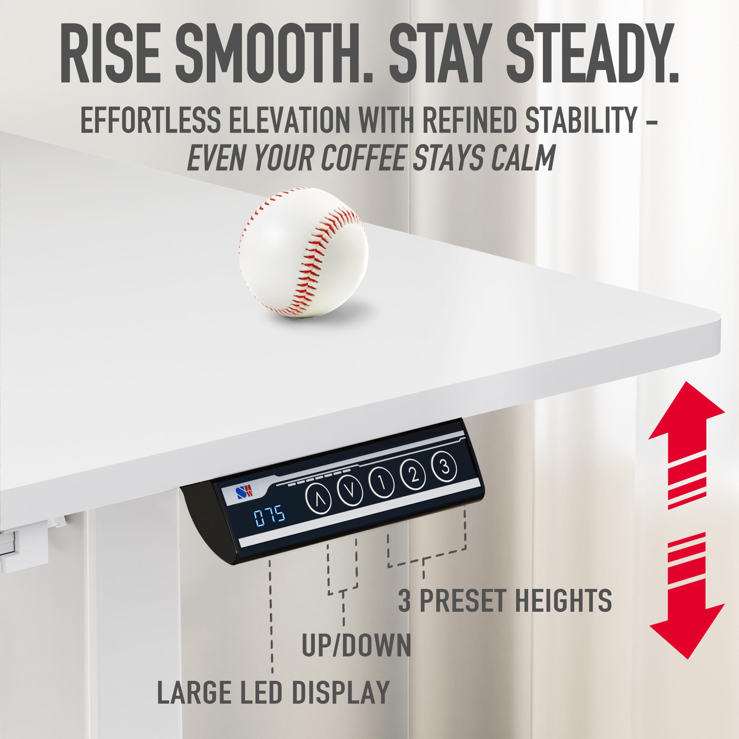 40-Inch Electric Height Adjustable Standing Desk with Drawer, Memory Preset and Cable Management Tray, White