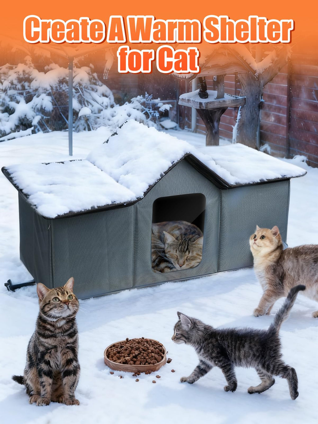 Weatherproof Heated Cat Houses for Outdoor Cats - Insulated Cat Shelter for Winter with Thermostatic Heating Pad and Escape Door, Warm Outside Pet House Gift for 3-4 Feral Cats (X-Large)