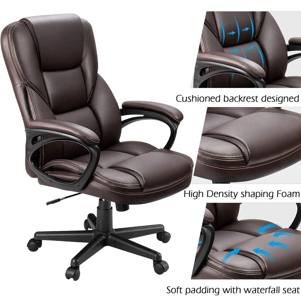 Office Executive Chair High Back Adjustable Managerial Home Desk Chair, Swivel Computer PU Leather Chair with Lumbar Support (2, Brown)