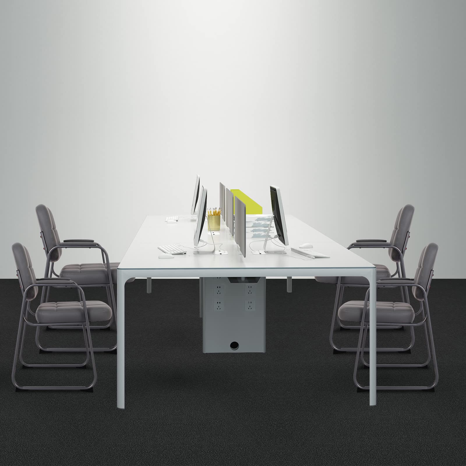 Waiting Room Guest Chair with Bonded Leather Padded Arm Rest for Office Reception and Conference Desk Black with Sled Base Grey 1Pack