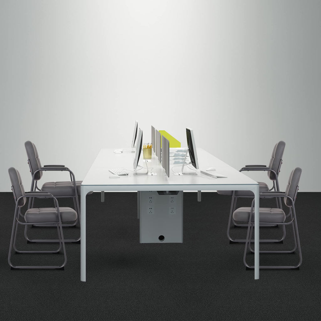 2 Pack, Waiting Room Guest Chair with Bonded Leather Padded Arm Rest for Office Reception and Conference Desk Black with Sled Base Grey