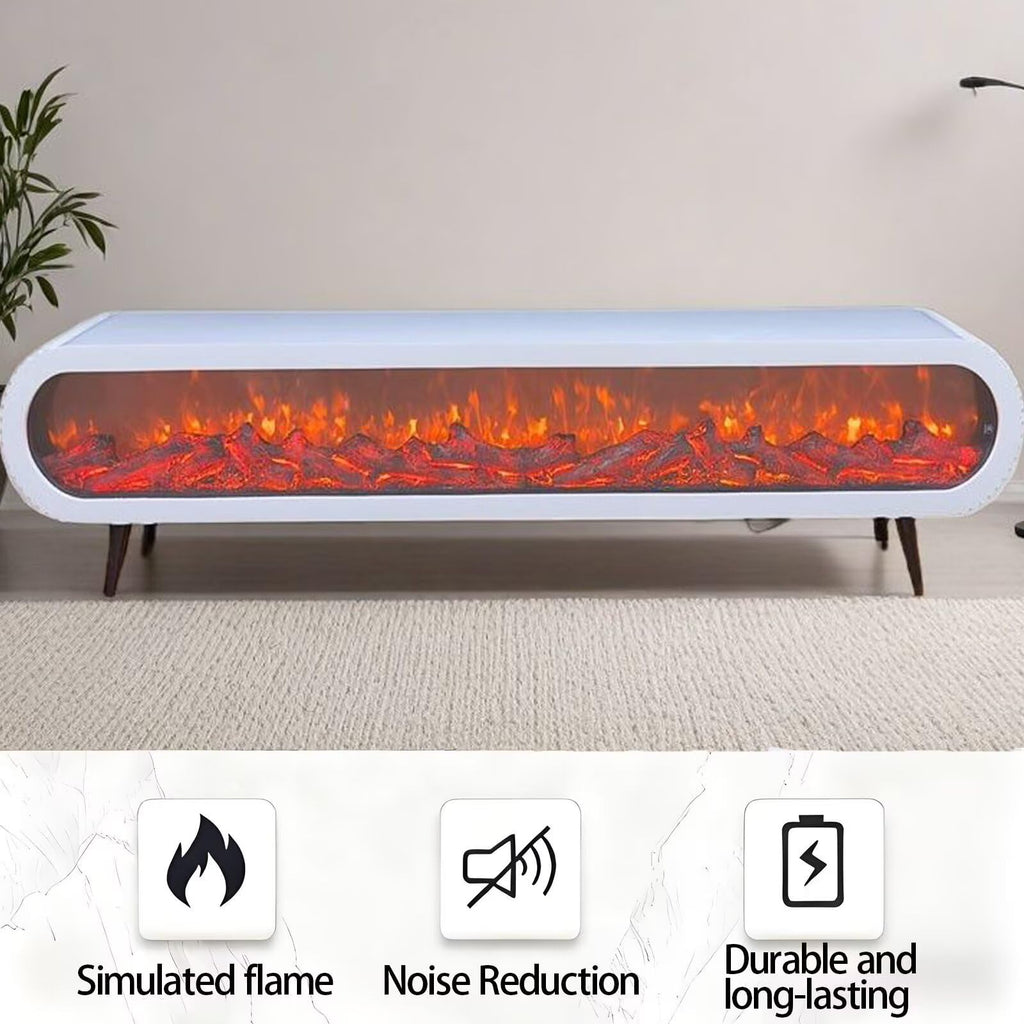 Electric Fireplace - Indoor Electric Fireplace with Mantel Includes White Modern Style, Freestanding TV Stand with Decorative Faux Flame & Curved Corner for Living Room