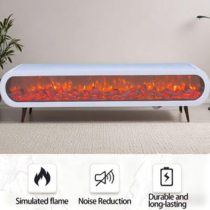 Electric Fireplace - Indoor Electric Fireplace with Mantel Includes White Modern Style, Freestanding TV Stand with Decorative Faux Flame & Curved Corner for Living Room