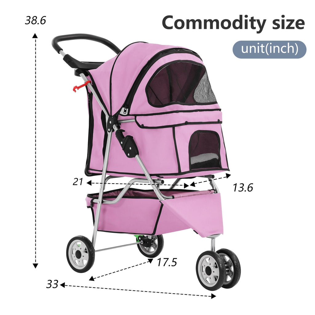 Pet Stroller Foldable Dog Stroller 3-Wheel Durable Cat Jogger Stroller for Small and Medium Dogs Cats with Washable Liner Storage Basket Cup Holder,Pink