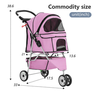 Pet Stroller Foldable Dog Stroller 3-Wheel Durable Cat Jogger Stroller for Small and Medium Dogs Cats with Washable Liner Storage Basket Cup Holder,Pink