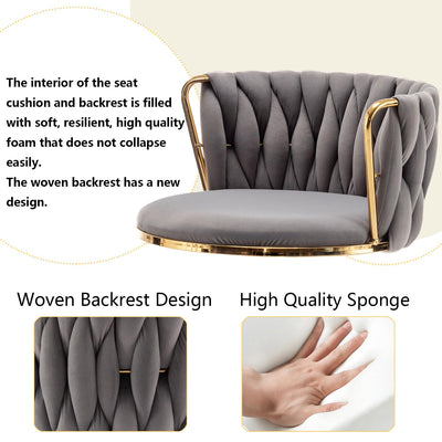 Gold Velvet Bar Stools Set of 6, Swivel Counter Height Bar Stools with Back, Adjustable Woven Barstools for Kitchen Island, Pub, Club (Grey)
