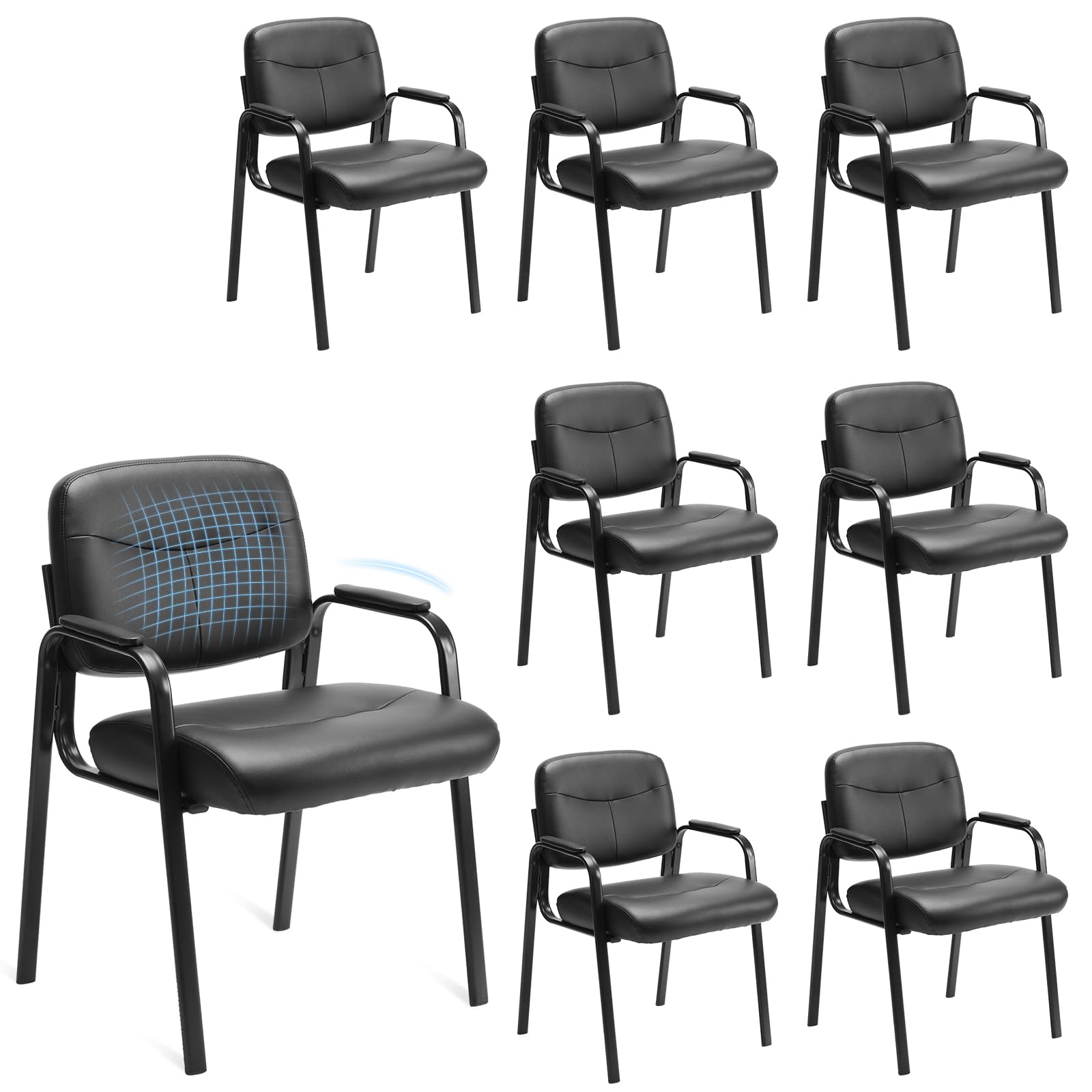 Office Reception Guest Chair No Wheels Set of 8, Leather Stationary Waiting Room Chairs with Padded Arms for Elderly Desk Conference Room Lobby Table Side Salon