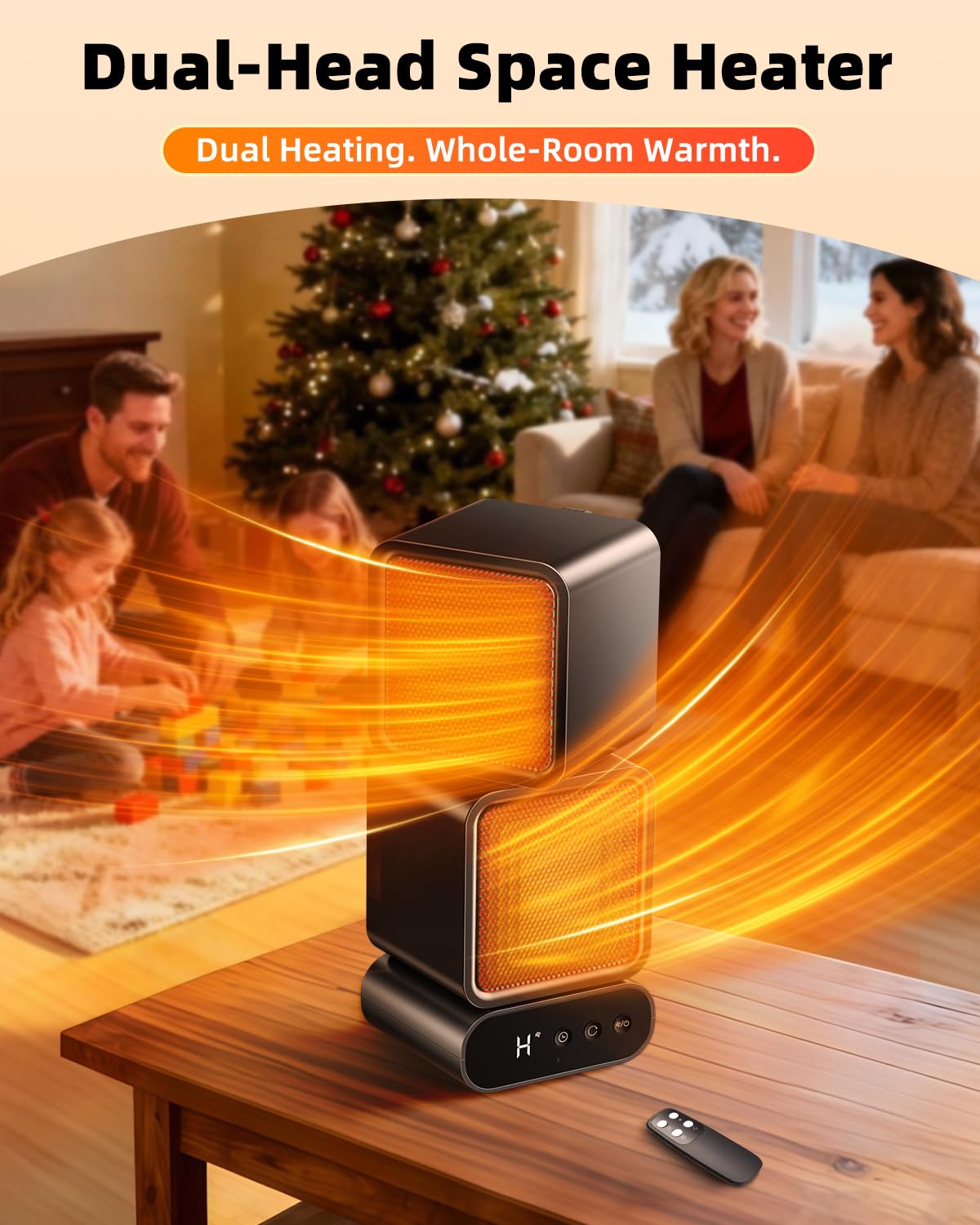 Dual-Head Space Heater with Button & Remote Control, 3 Temperatures & Multi-Angle Adjustable Portable Heater, 5 Timers,1400W Graphene & PTC Ceramic Dual-Core Heating for Office Bedroom Home