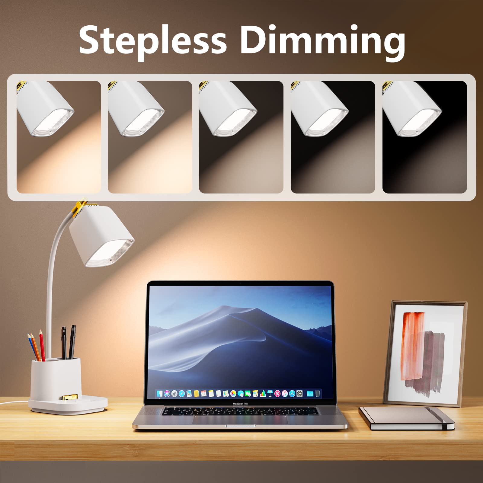 LED Desk Lamp with USB Charging Port Touch Control 3 Color Modes, Stepless Dimming,Eye-Caring LED Table Lamp for Home,Office,Bedroom,Reading,Work,Study,Gooseneck Lamp, 5V, 2.4A