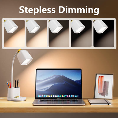 LED Desk Lamp with USB Charging Port Touch Control 3 Color Modes, Stepless Dimming,Eye-Caring LED Table Lamp for Home,Office,Bedroom,Reading,Work,Study,Gooseneck Lamp, 5V, 2.4A