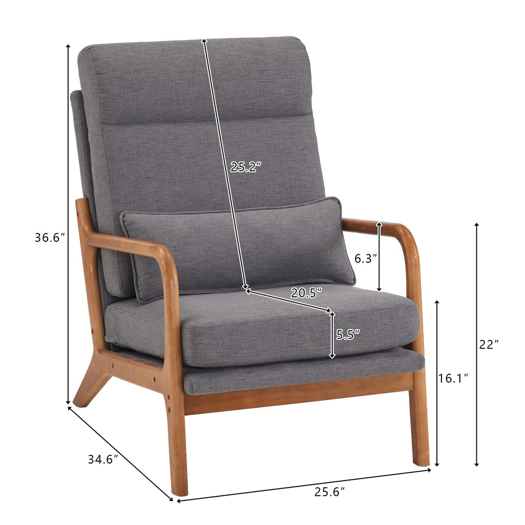 High Back Dark Grey Accent Chairs Set of 2, Upholstered Mid Century Modern Lounge Chairs Reading Chairs Side Sitting Chair Solid Wood Farmhouse Armchairs for Living Room, Bedroom, Guest Room