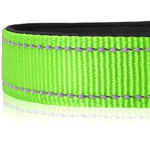 Reflective Dog Collar, Soft Neoprene Padded, Metal D-Ring, Nylon Pet Collar Adjustable for Small Dogs, Green, S
