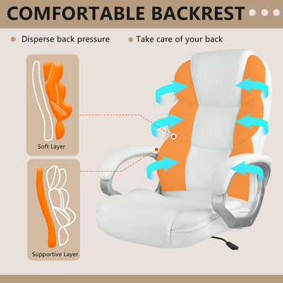 Office Chair Computer High Back Adjustable Ergonomic Desk Chair Executive PU Leather Swivel Task Chair with Armrests Lumbar Support (Beige)