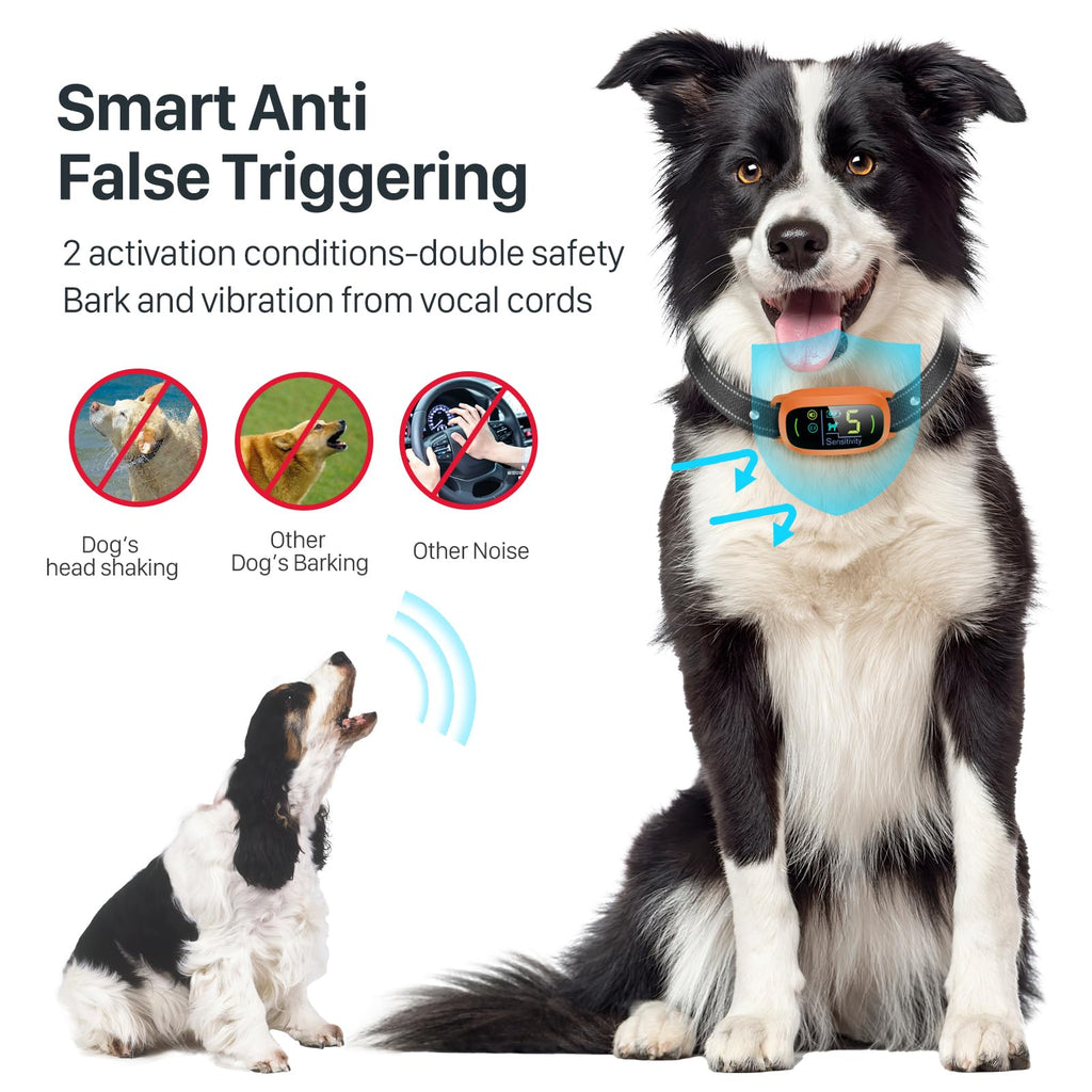 Dog Bark Collar for Large Medium Small Dogs, Rechargeable Smart Bark Collar, Anti Barking Training Collar with 5 Adjustable Sensitivity Beep Vibration (Orange)