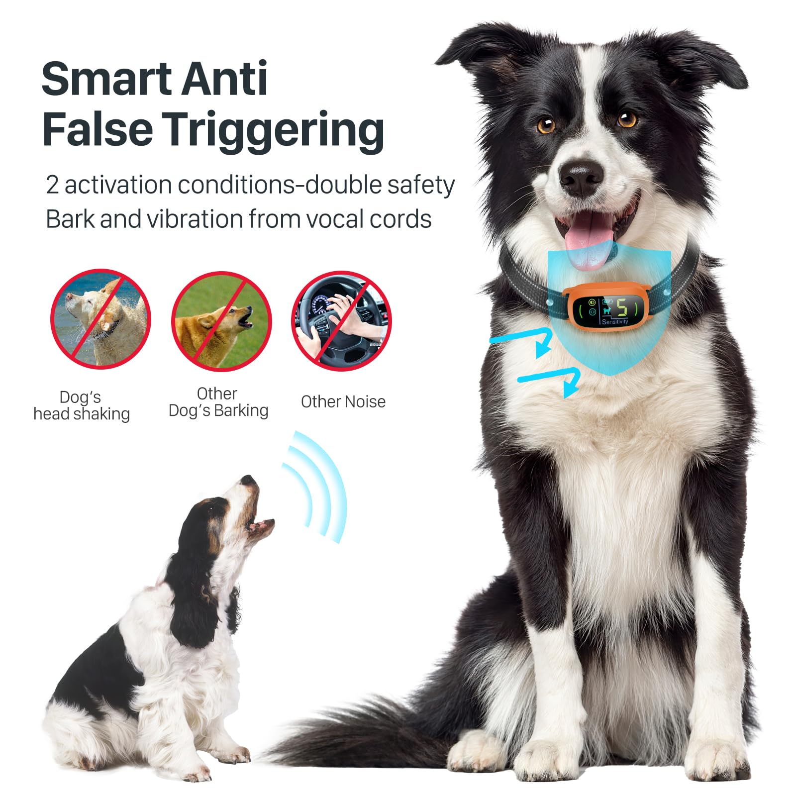 Dog Bark Collar for Large Medium Small Dogs, Rechargeable Smart Bark Collar, Anti Barking Training Collar with 5 Adjustable Sensitivity Beep Vibration (Orange)