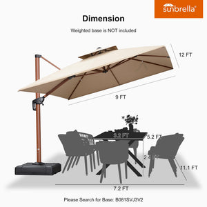 9' x 12' Double Top Deluxe Rectangle Patio Umbrella - Offset Hanging Cantilever Umbrellas in Heather Beige