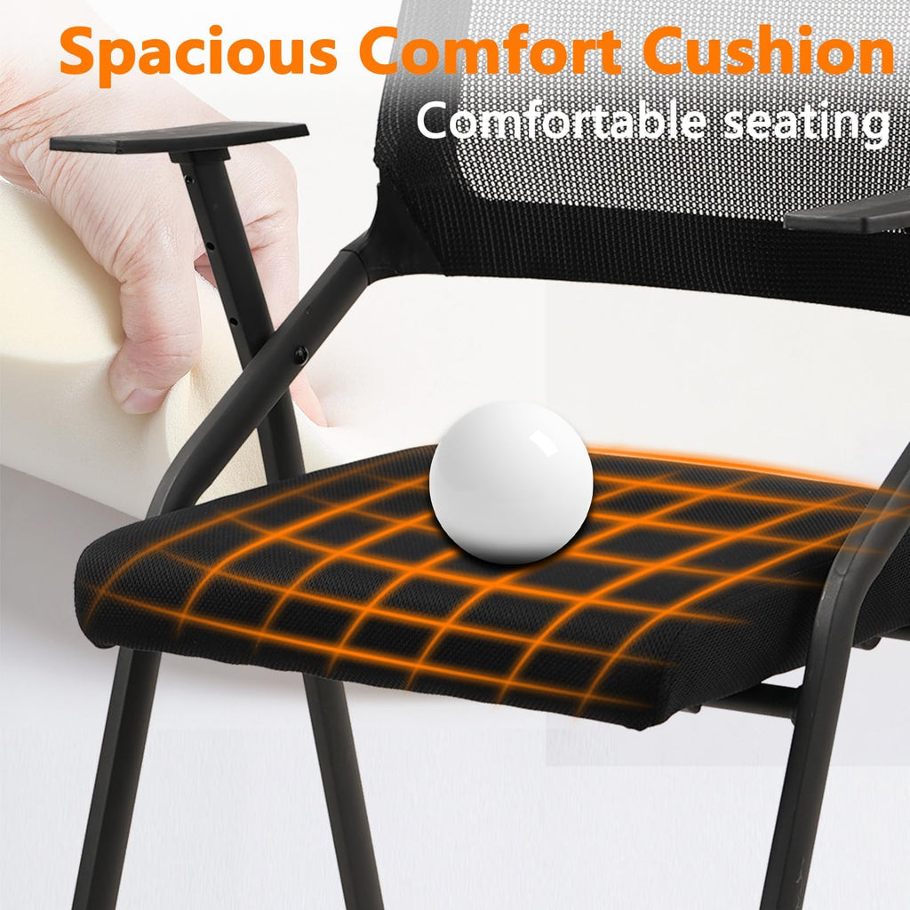 Stackable Foldable Conference Room Chairs with Wheels, Portable Padded Office Desk Chair with Lumbar Support and Armrest for Training Room, Guest, Reception, Event, Black (1pk)