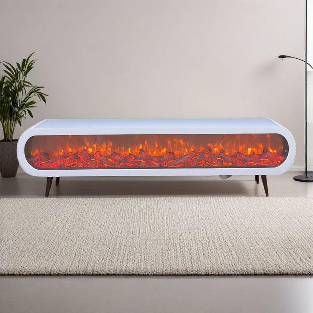 Electric Fireplace - Indoor Electric Fireplace with Mantel Includes White Modern Style, Freestanding TV Stand with Decorative Faux Flame & Curved Corner for Living Room