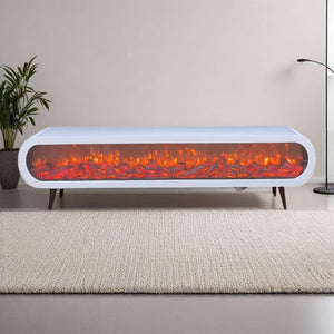 Electric Fireplace - Indoor Electric Fireplace with Mantel Includes White Modern Style, Freestanding TV Stand with Decorative Faux Flame & Curved Corner for Living Room