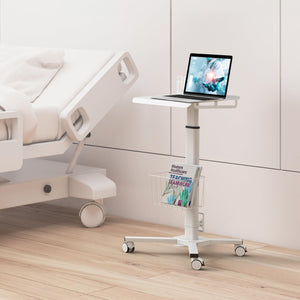 Mobile Laptop Cart on Wheels, Load up to 17.6 lbs, Standing Rolling Desk Adjustable Height, Portable Workstation for Laptop/Small Computer Cart for Couch, Home, Office White