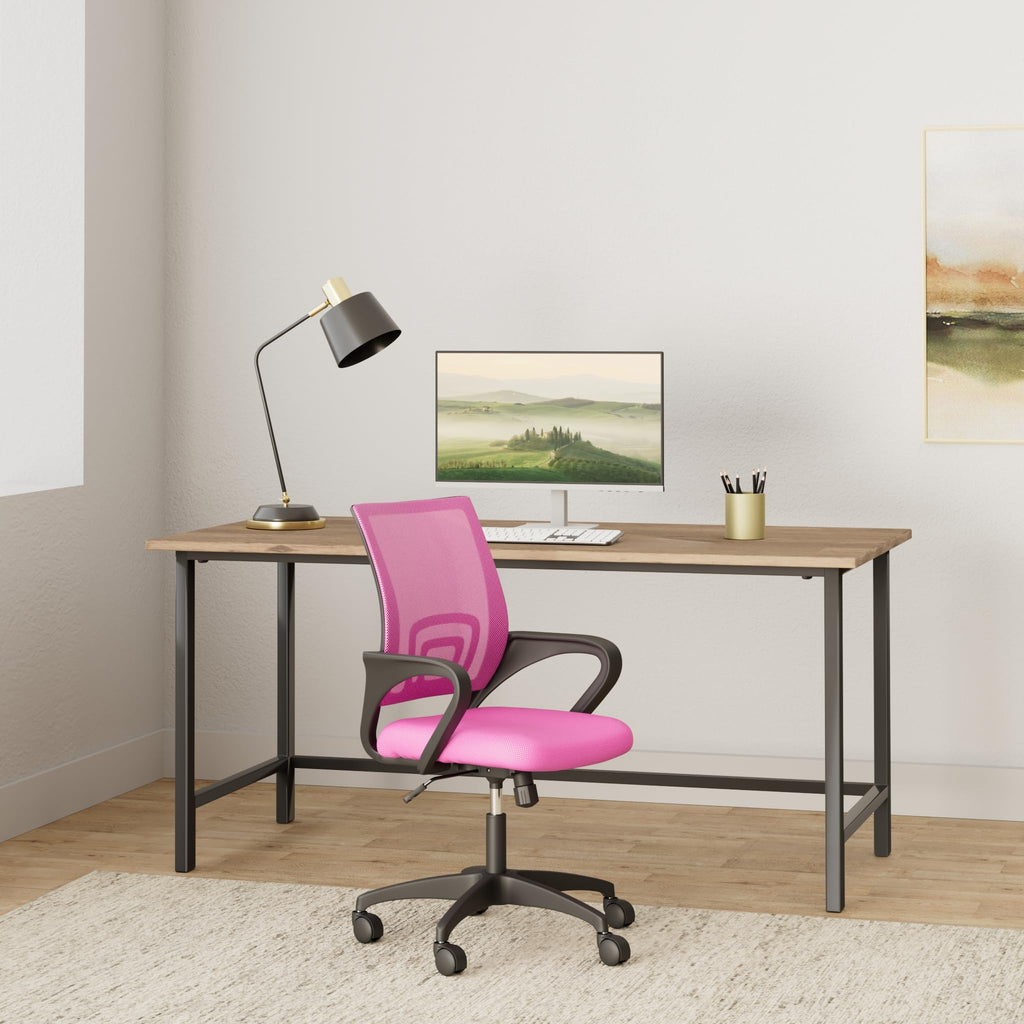 Ergonomic Office Chair | Mid-Back Swivel Desk Chair | Breathable Backrest & Lumbar Support | Adjustable Height | Sponge Seat | Rolling Wheels | Pink | for Adults & Women | Pack of 2