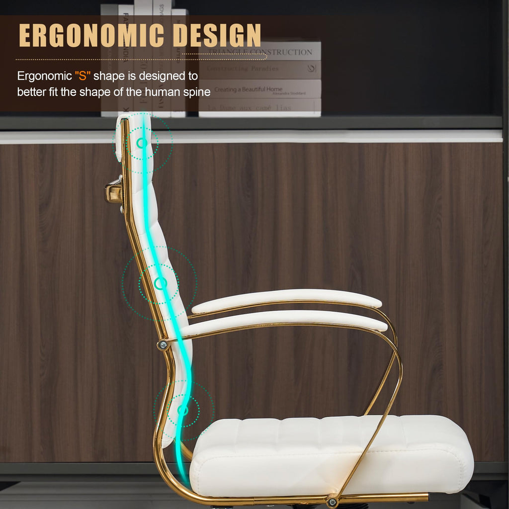 Gold Office Desk Chair, Ergonomic Leather Modern Conference Room Chairs,