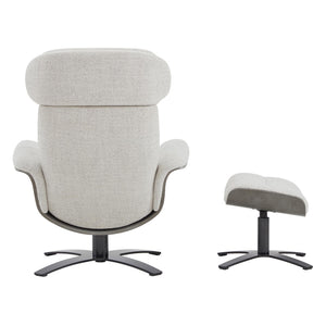 Fabric Reclining Swivel Chair with Adjustable Headrest and Ottoman for Living Room, White (Multi-Colored)