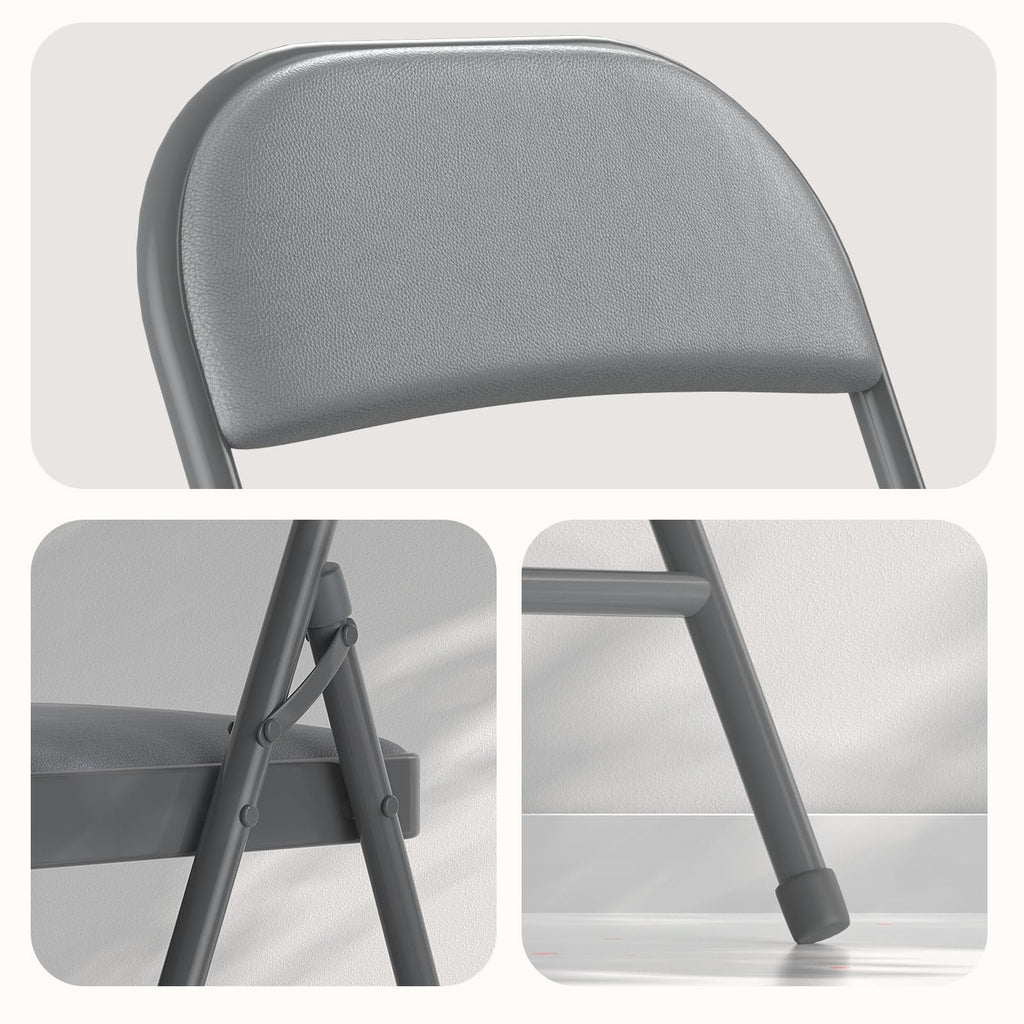 4 Pack Folding Chairs with Padded Vinyl Cushion Chairs with Comfortable Cushion and Durable Steel Frame for Home and Office, for Indoor and Outdoor Events (Grey Vinyl Padding 4 Pack)