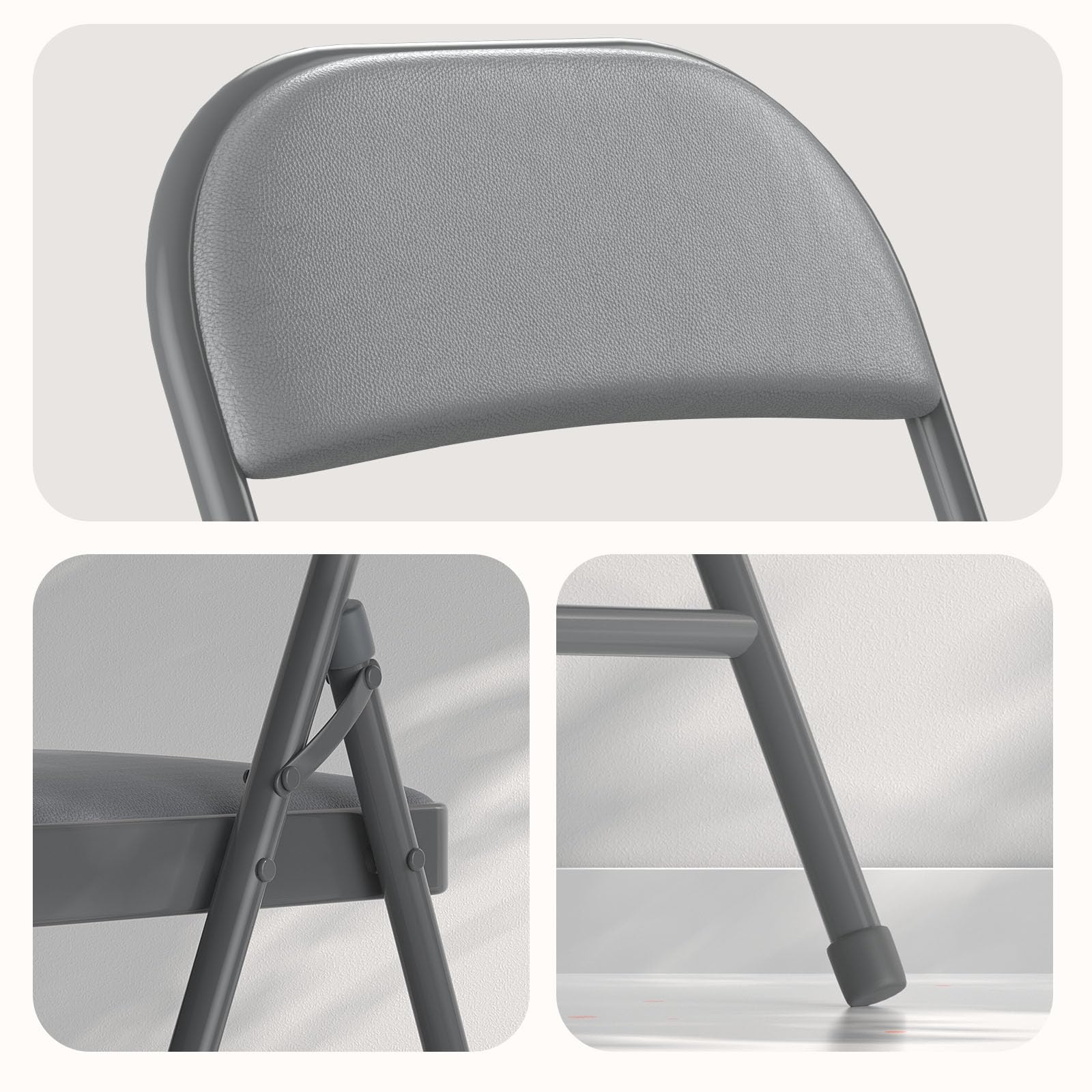 4 Pack Folding Chairs with Padded Vinyl Cushion Chairs with Comfortable Cushion and Durable Steel Frame for Home and Office, for Indoor and Outdoor Events (Grey Vinyl Padding 4 Pack)