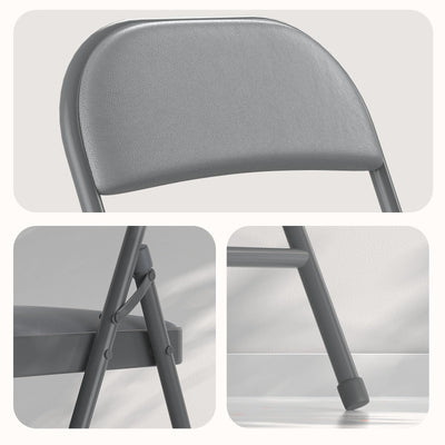 4 Pack Folding Chairs with Padded Vinyl Cushion Chairs with Comfortable Cushion and Durable Steel Frame for Home and Office, for Indoor and Outdoor Events (Grey Vinyl Padding 4 Pack)