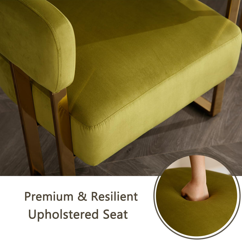 Modern Barrel Accent Chair, Velvet Fabric Living Room Chair with Gold Metal Legs, Comfy Upholstered Single Sofa Armchair Side Chair for Lounge/Bedroom/Reading, Olive