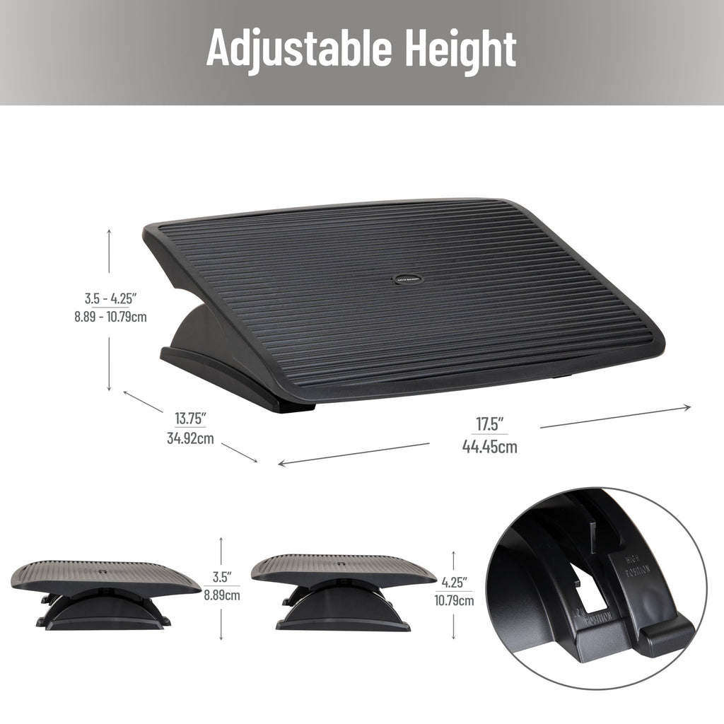 Foot Rest, Under Desk at Work, Ergonomic, Height Adjustable, Office, Plastic, Black